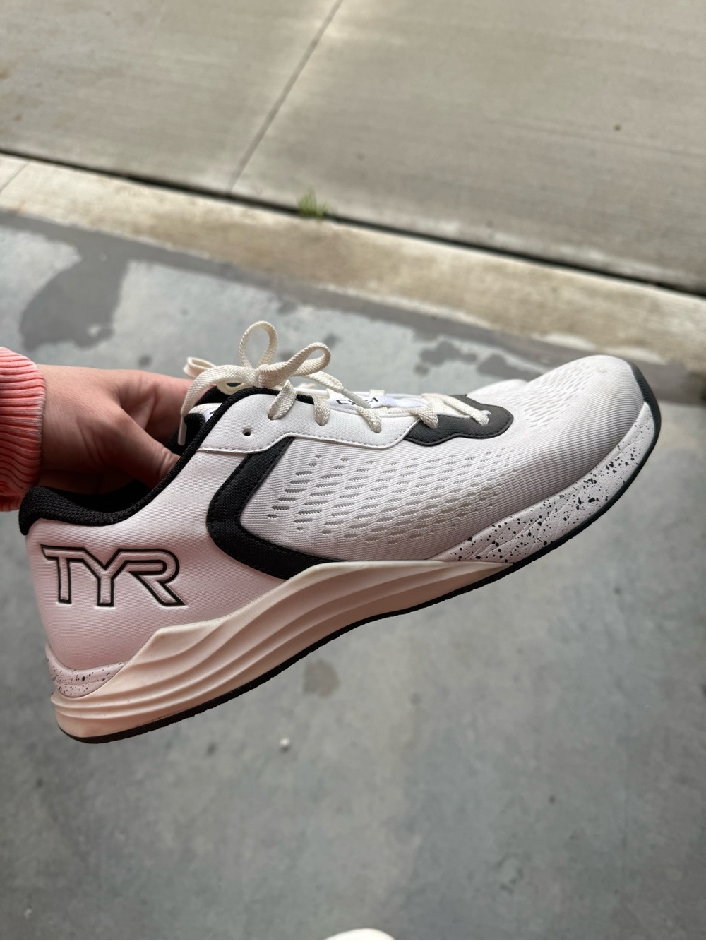 TYR White and Black Men's Athletic Trainer with Speckled Midsole